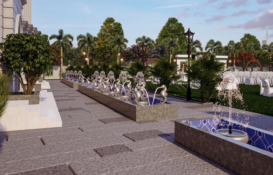 Luxury Resort at Bahraich - Lawn fountain
