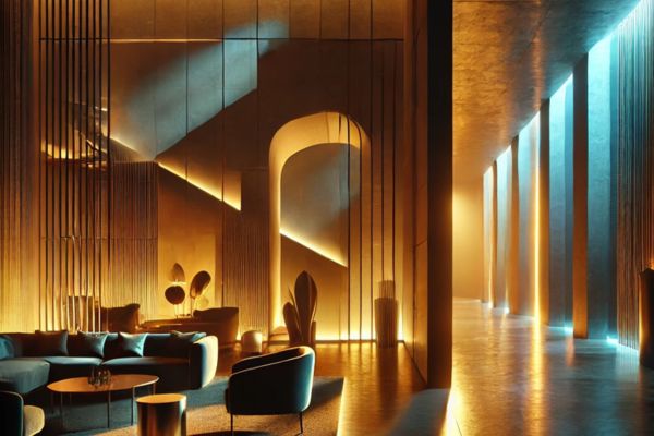  A modern architectural space illuminated with dramatic lighting that evokes deep emotions.