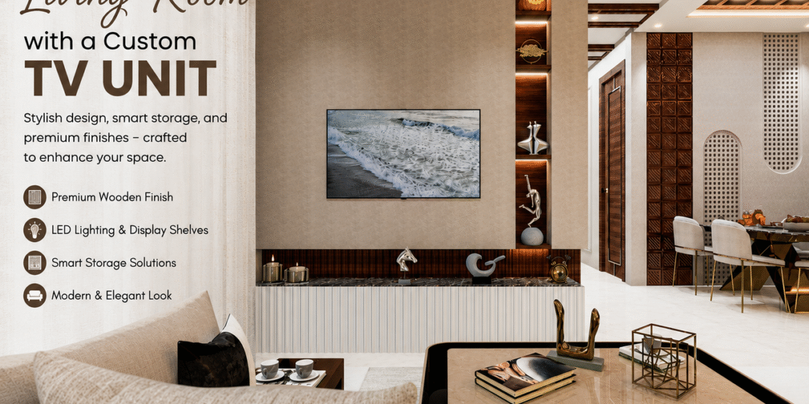 Luxury Custom TV Unit Design in Lucknow | Modern Living Room Interior by V-Trims Design